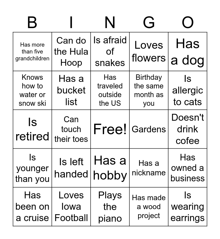 Prime Timers Bingo Card