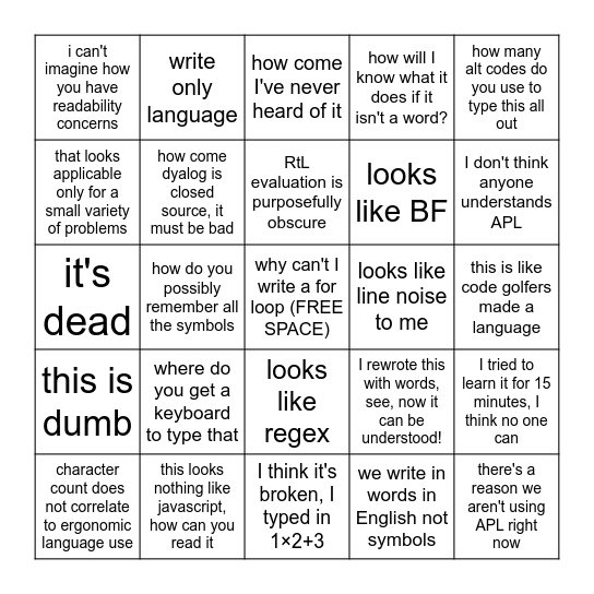 ⍝⍴⌊ Bingo Card