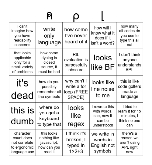 ⍝⍴⌊ Bingo Card