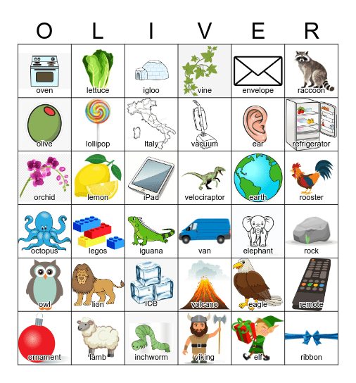 OLIVER'S BINGO BOARD! Bingo Card