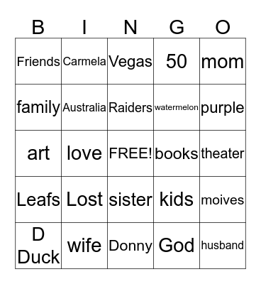 Untitled Bingo Card