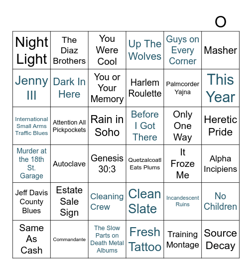 The Mountain Goats Bingo Card