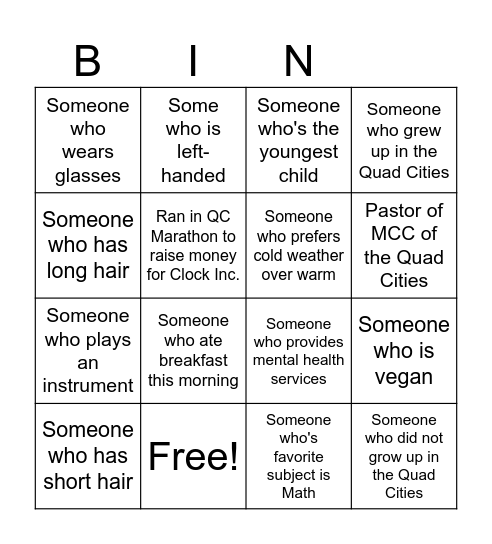 Human Bingo Card