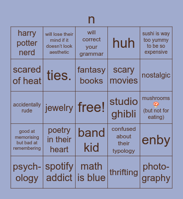 saturn Bingo Card