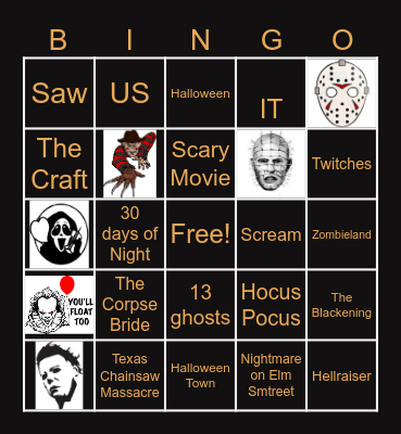 Halloween Movies Bingo Card