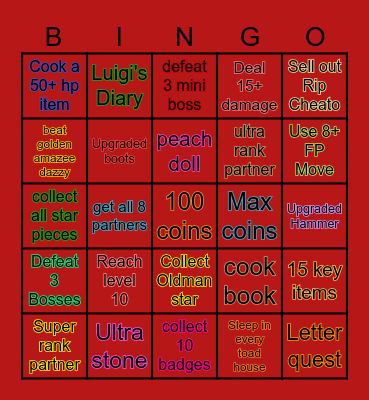 Paper Mario 64 Bingo Card