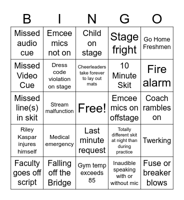 Skit Night Bingo Card