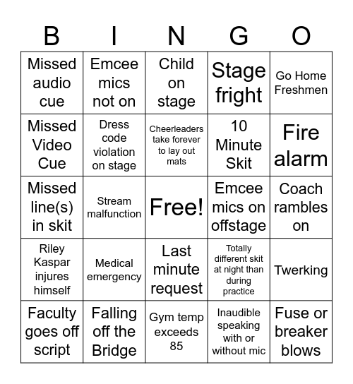 Skit Night Bingo Card