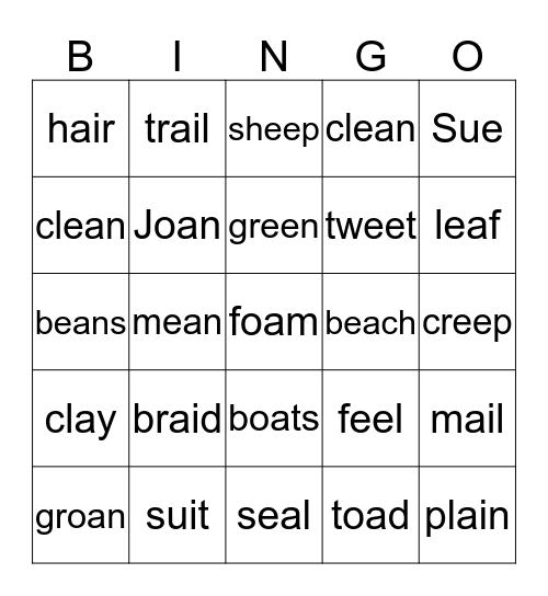 Vowel Teams Bingo Card