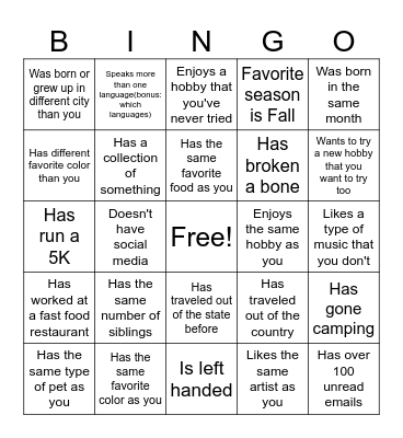 Untitled Bingo Card