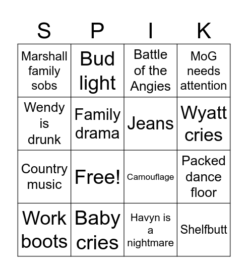 Spiker Wedding 2023 Bingo Card