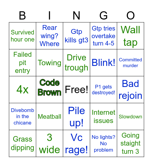 Petit Le Mans Bingo Card