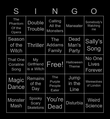 Halloween Singo Bingo Card