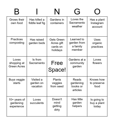 Green Thumb Bingo! Bingo Card