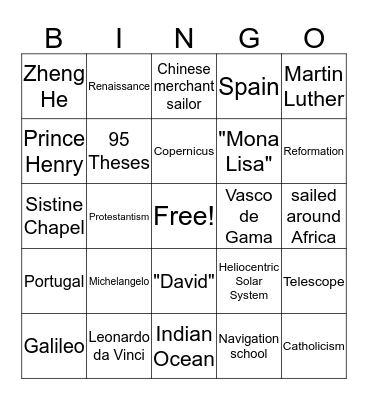 Renaissance Bingo Card