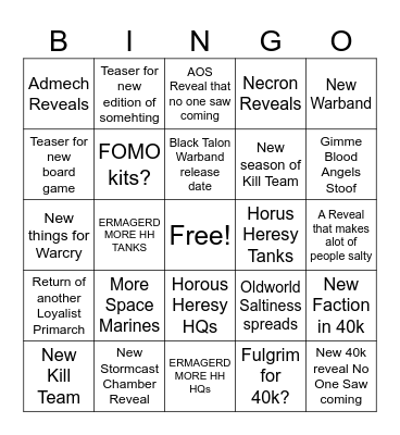Warhammer Day Bingo Card