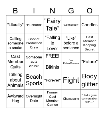 Bachelor in Paradise Bingo Card