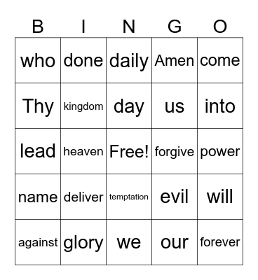 Lord's Prayer Bingo Card