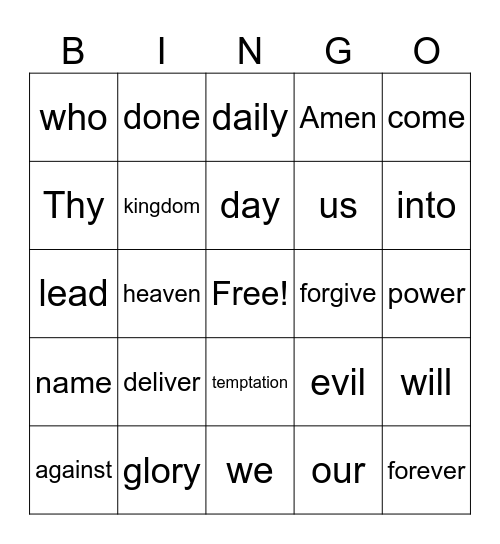 Lord's Prayer Bingo Card