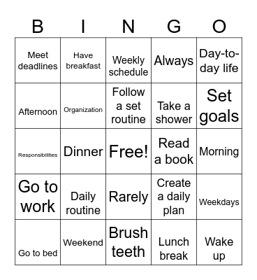 Routine Bingo Card
