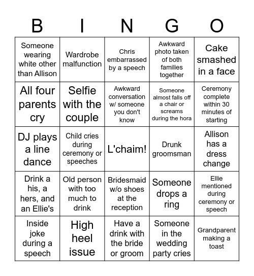 Bainowitz Bingo Card