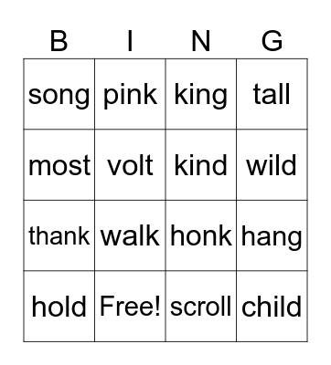 Phonograms Bingo Card