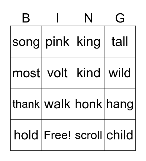 Phonograms Bingo Card