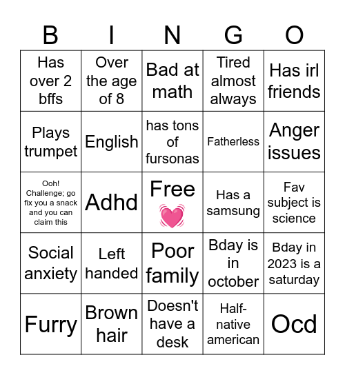 How similar are you to thing? Bingo Card