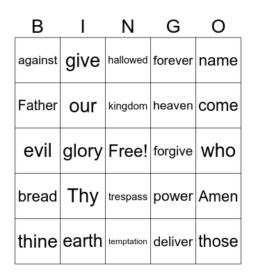 Lord's Prayer Bingo Card