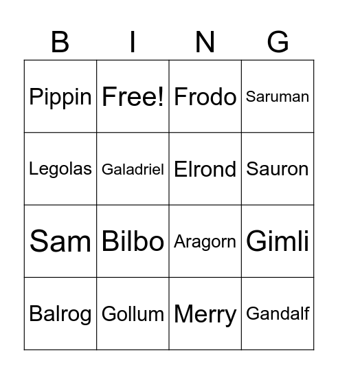 LoTR Bingo Card