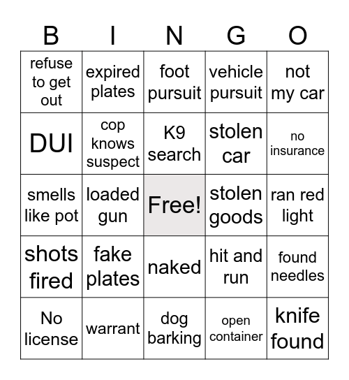 on Patrol Bingo Card