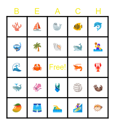 Beach Bingo Card