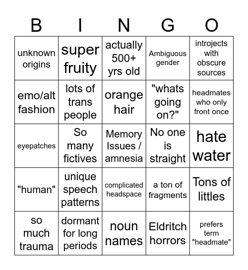 Sunshine System Bingo Card