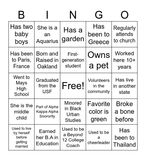 KD's Bingo Card
