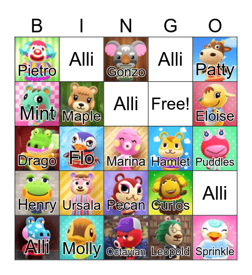 Animal Crossing Bingo Card