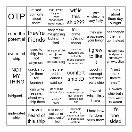 "What do I think of this ship?" BINGO Card