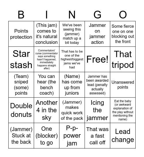 Commentator Bingo Card