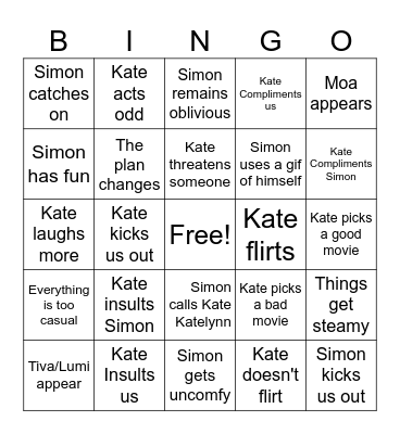 Kate Watch Party Bingo Card