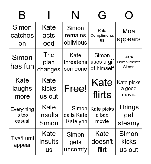 Kate Watch Party Bingo Card