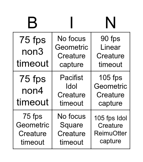 Keiki Bingo Card