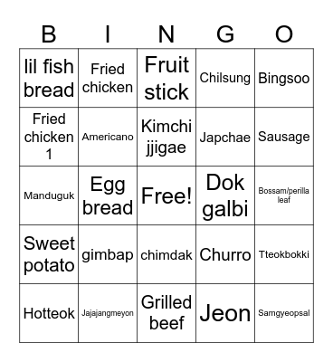 Korean food bingo Card