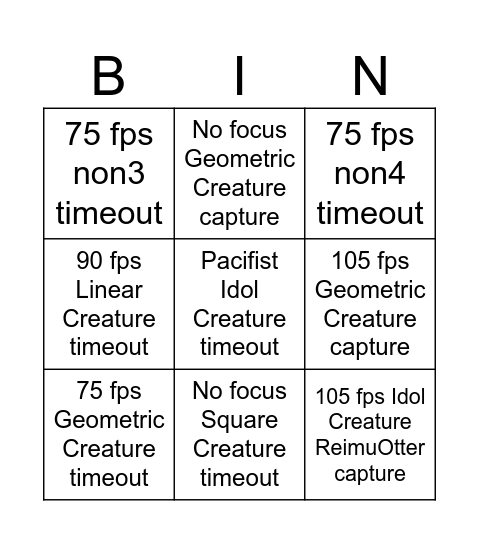 Keiki Bingo Card