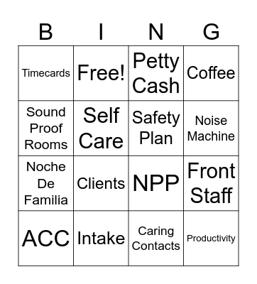 Pacific Clinics Bingo Card