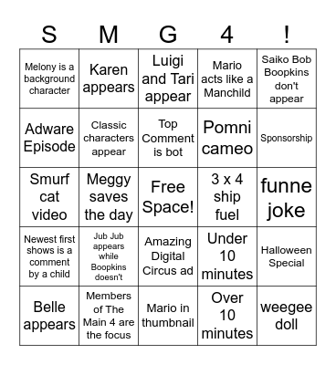 SMG4 Bingo Card