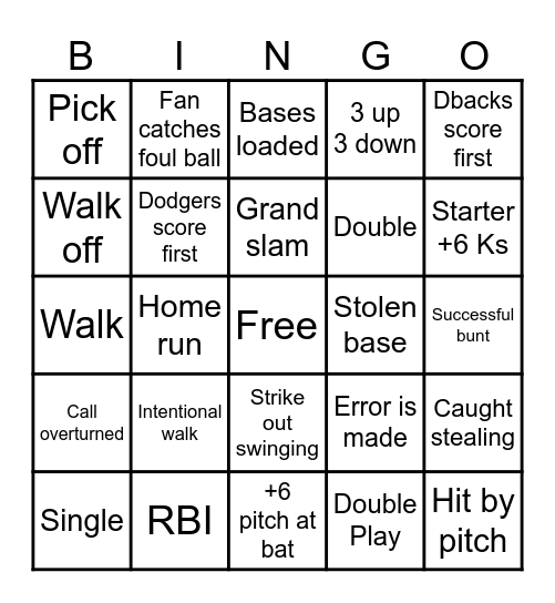 Dodgers Bingo Card