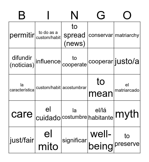 Cultura Bingo Card