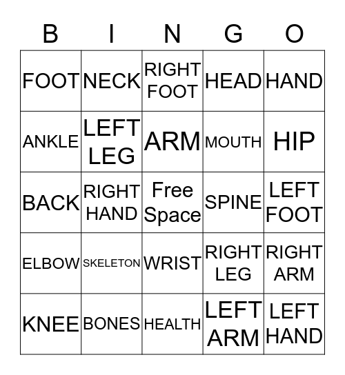 Skeleton Bingo Card