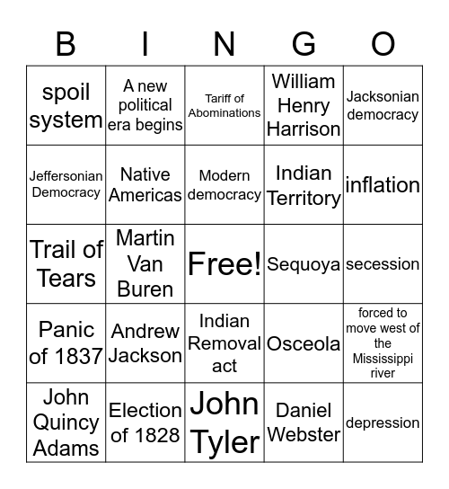 Ch12 Jackson and Democracy  Bingo Card