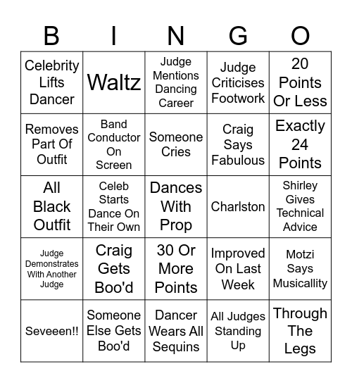 Strictly Bingo Card