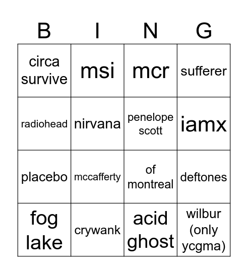 bands Bingo Card